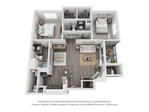 Floor plan for 2 beds, 2 baths, 1151 sqft